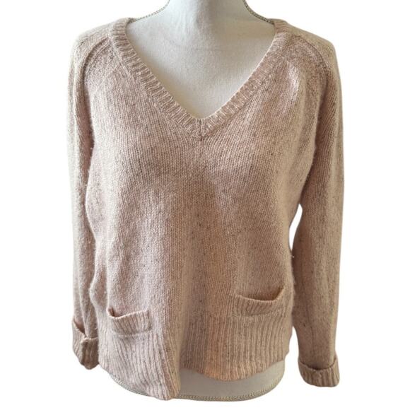 White + Warren Chunky Knit Cashmere V Neck Sweater Pale Pink M - Picture 1 of 6